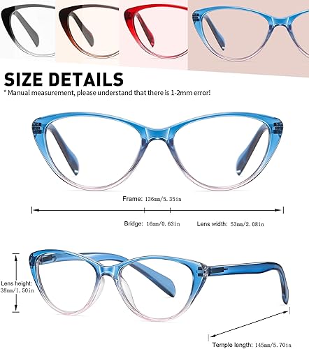 Miniatura 5 de Lentes de lectura de ojo de gato para mujer, bloqueo de luz azul, lectores para mujer 2.0 con bisagras de resorte cómodas, anteojos de diseñador de