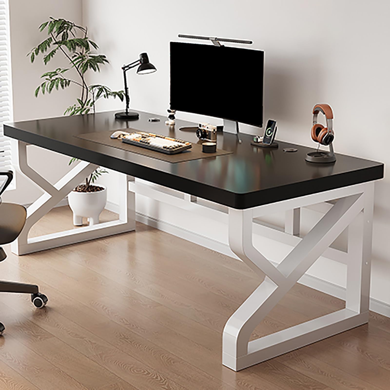 Gaming De for Home Office – Tavolo in legno massello con piano spesso 3 cm, facile da montare, nero h – Perfetto computer portatile e cuter Wortat