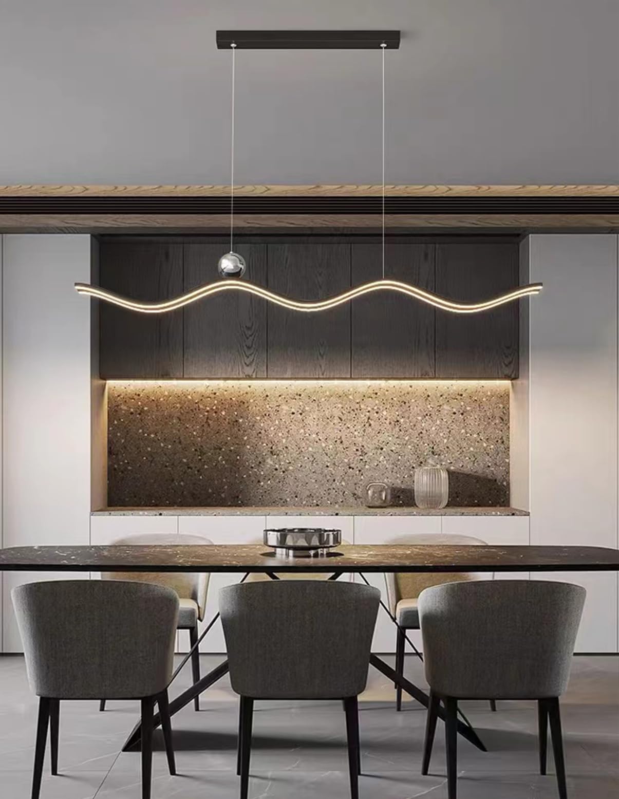 Moderne Esstischlampe LED Pendelleuchte Dimmbar, Hängeleuchte Mit Fernbedienung Hängelampe Linear Design, Höhenverstellbar Kronleuchter Für Küche Esszimmerlampe Büro Deckenleuchte (Schwarz)