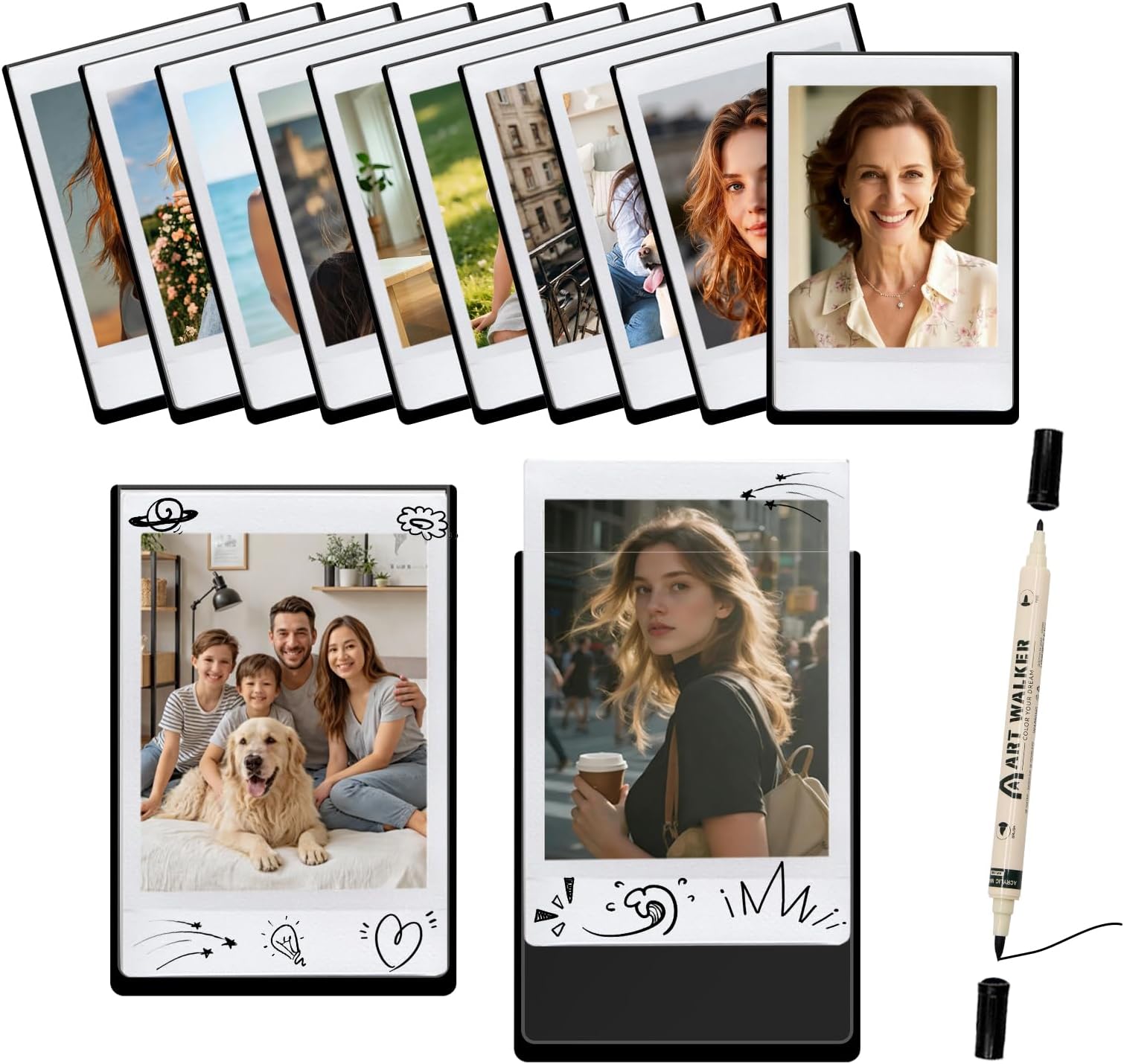 12PCS Magnetic Photo Frames for Fridge, 2 x 3 Inch Photo Magnets for Fridge, Personalised Refrigerator Magnet Suitable for Fujifilm Instax Mini and Polaroid