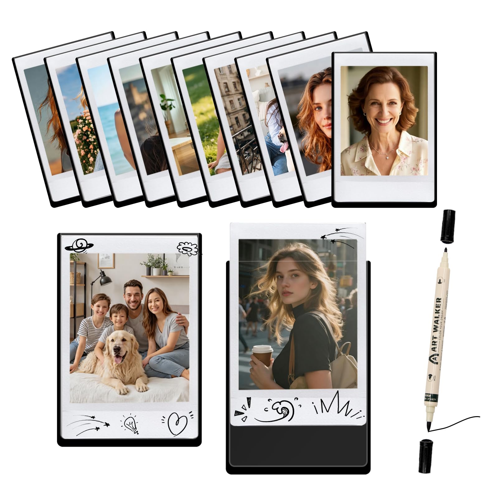 Yuaerbuo 12PCS Magnetic Photo Frames for Fridge, 2 x 3 Inch Photo Magnets for Fridge, Personalised Refrigerator Magnet Suitable for Fujifilm Instax Mini and Polaroid