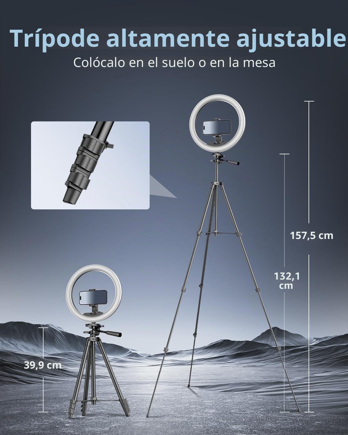 UBeesize Anillo de Luz de 12" con Trípode de 127cm, Aro de Luz para Grabar Vídeo y Retransmitir en Vivo en Youtube, Instagram o TikTok, Aro de Luz con Trípode Compatible con Teléfonos y Cámaras