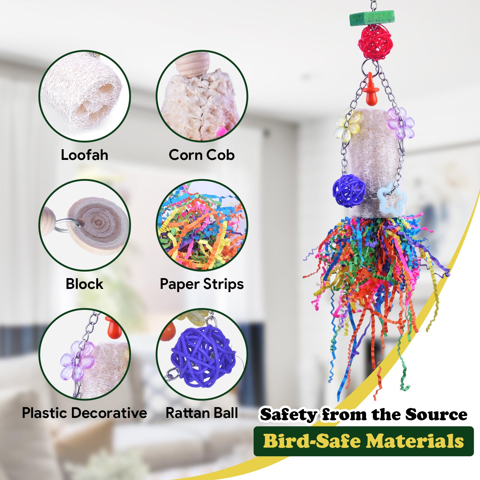 Bird Toys, Parakeet Foraging Toy, Hanging Chewing Toy, Bird Cage Accessories – Suitable for Cockatiels, Budgies, Lovebirds, Conures and Other Small Parrots - image 3