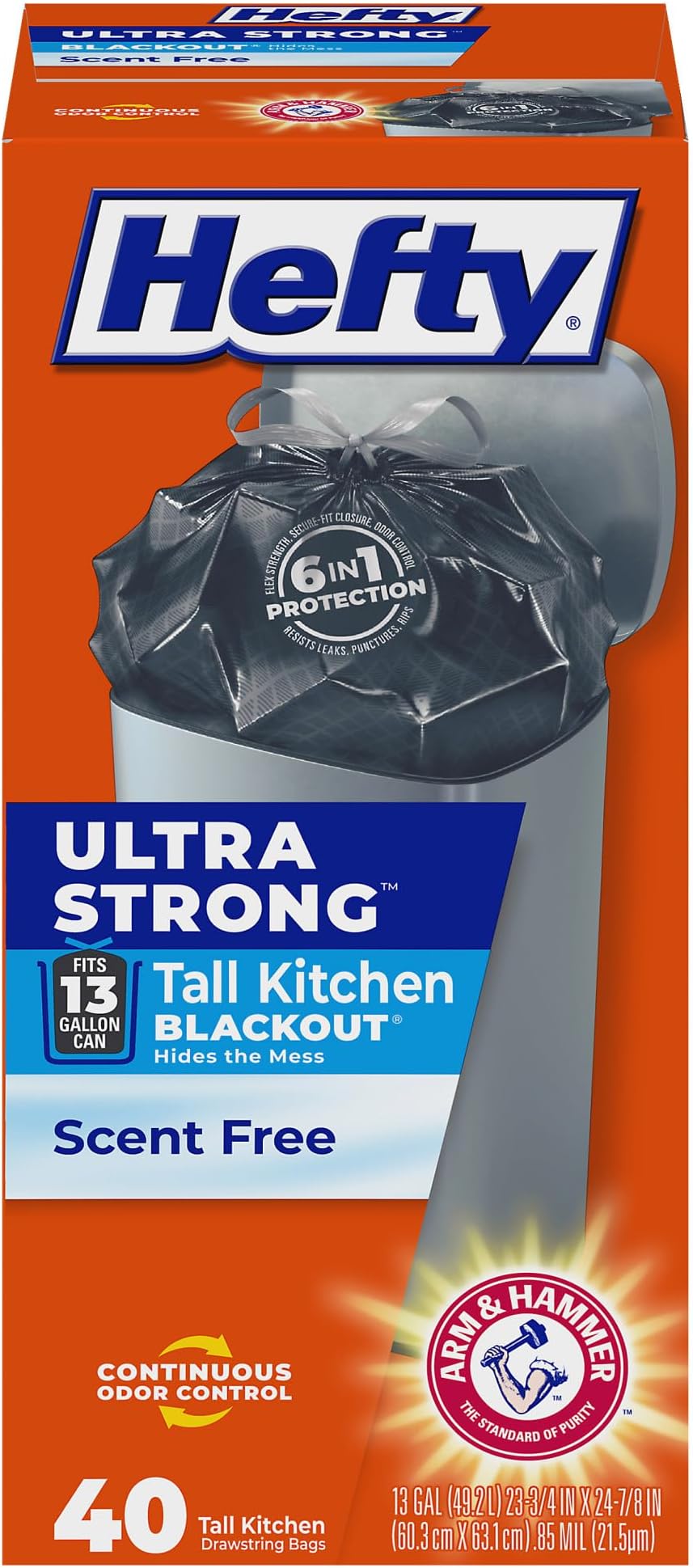 Hefty Ultra Strong High Kitchen Drawstring Bin Liners, Blackout, 40 Count 1
