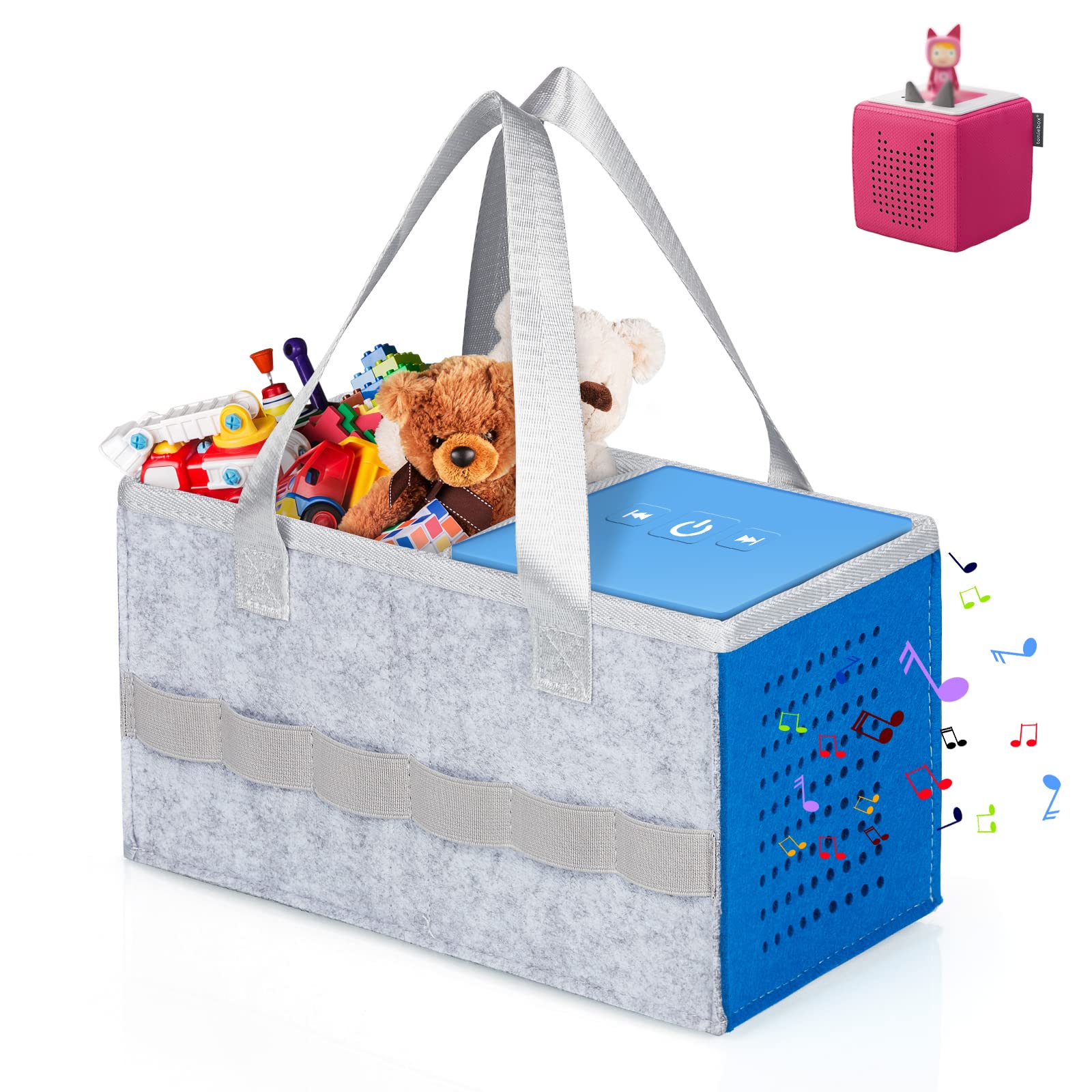 PystuvoBag for Toniebox Starter Set and Accessories Storage Bag, Travel Carrying Bag with Handle,Audio Player Felt Cloth Musical Toy Folding Bag, for Kids Carry Bag for Toniebox,Blue