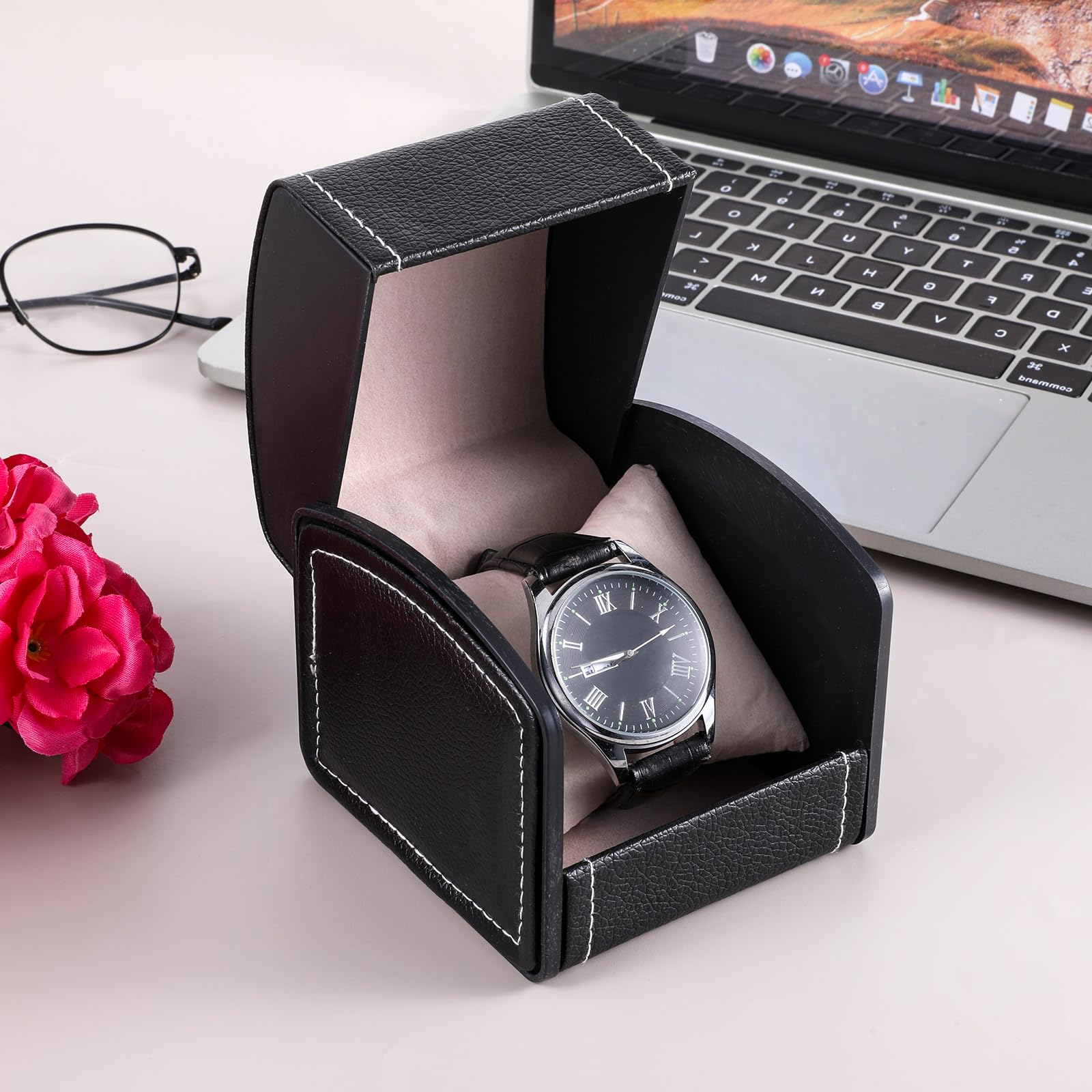 6 PCS Single Watch Case, Watch Gift Box PU Leather Bracelet Boxes Dust-Proof Bracelet Jewelry Gift Box Used for Jewelry, Watches Bracelets Gifts Packaging, Storage and Display-Black