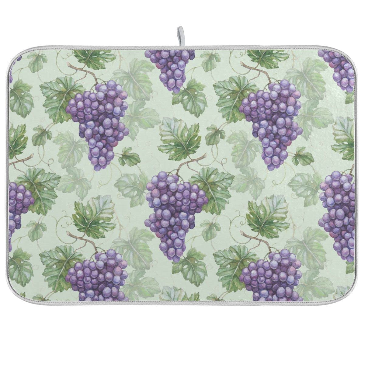 Grapes Purple Rustic Dish Drying Mat for Kitchen Green Leaves Country Fruits Microfiber Drying Mats Absorbent Reversible Dish Pad Medium Dish Draining