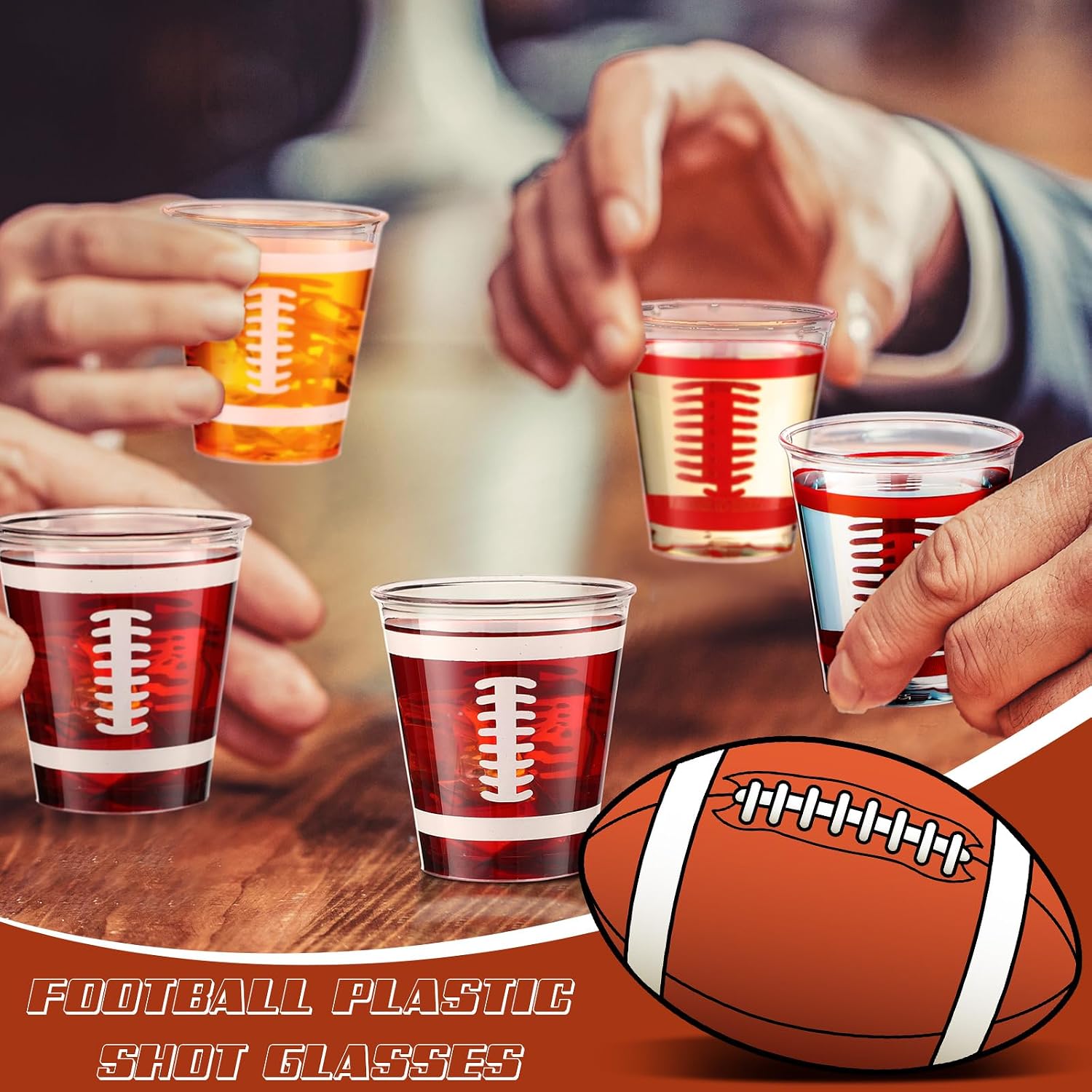 Sliner 200 Pcs Football Shot Glasses 1.5 oz Clear Plastic Disposable Football Party Shot Glasses Mini Unbreakable Hard Cups for Party Supplies Birthday Decorations