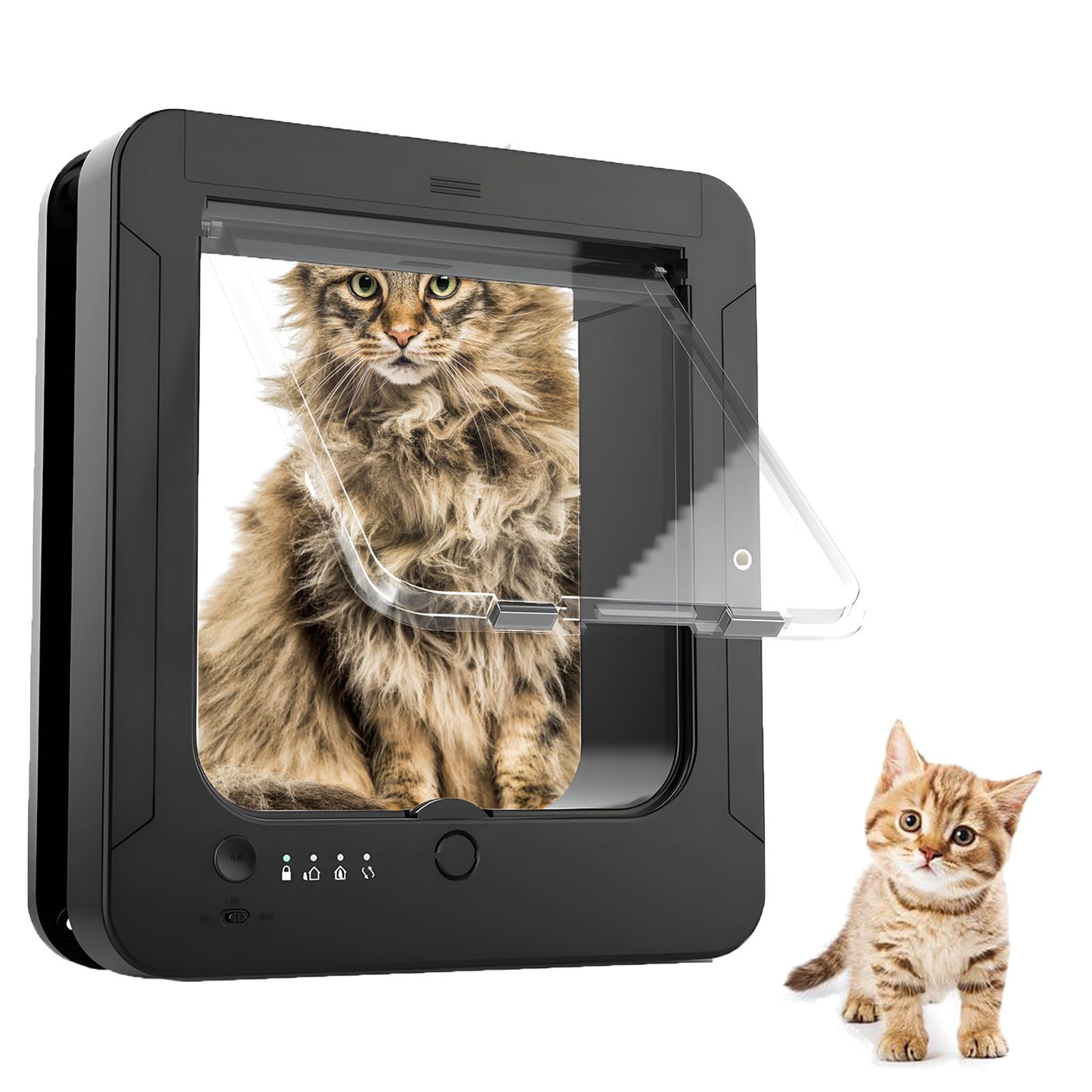 Smart Katze Tür Für Innen Und Außen, Rfid Katze Haustier Tür Mit 2 Kragen Sensorschlüssel Und 1 Fernbedienung Und 4 -Wege Verriegelung Katze Klappe Mit Rfid -Kragen Sensor Automatisches Öffnen