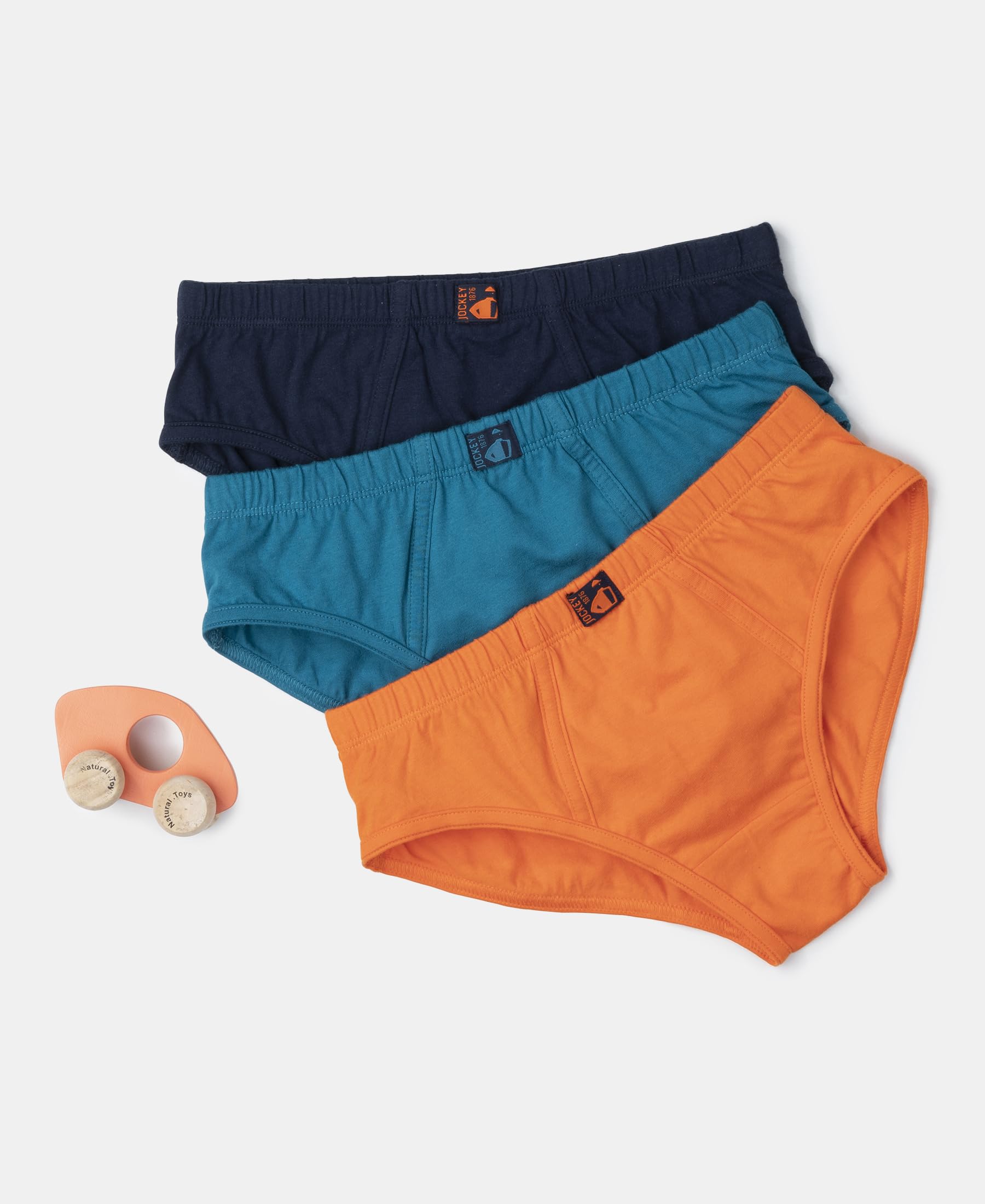 Jockey 3035 Boys Super Combed Cotton Solid Brief with Ultrasoft Waistband (Pack of 3)_Mandarin Orange, Navy & Ocean Depth_9-10 Yrs - Image 6 thumbnail