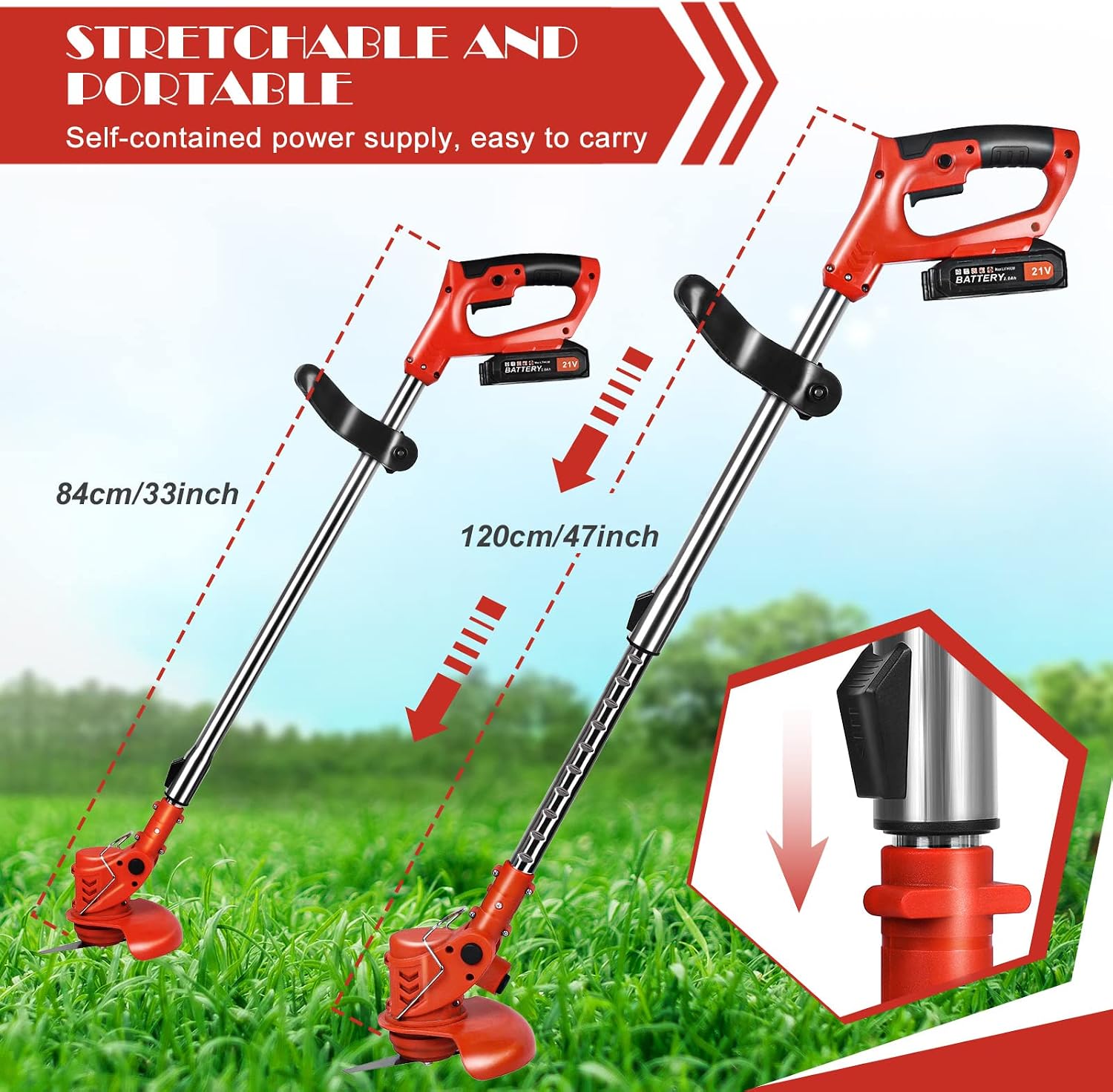 Cordless Weed Wacker Brush Cutter Battery Powered, Suncanri 21V Grass Edger Lawn Tool, Electric Weed Eater Lightweight Grass Trimmer for Home Garden, Lawn, Yard, Bush Trimming & Pruning(2 Batteries)