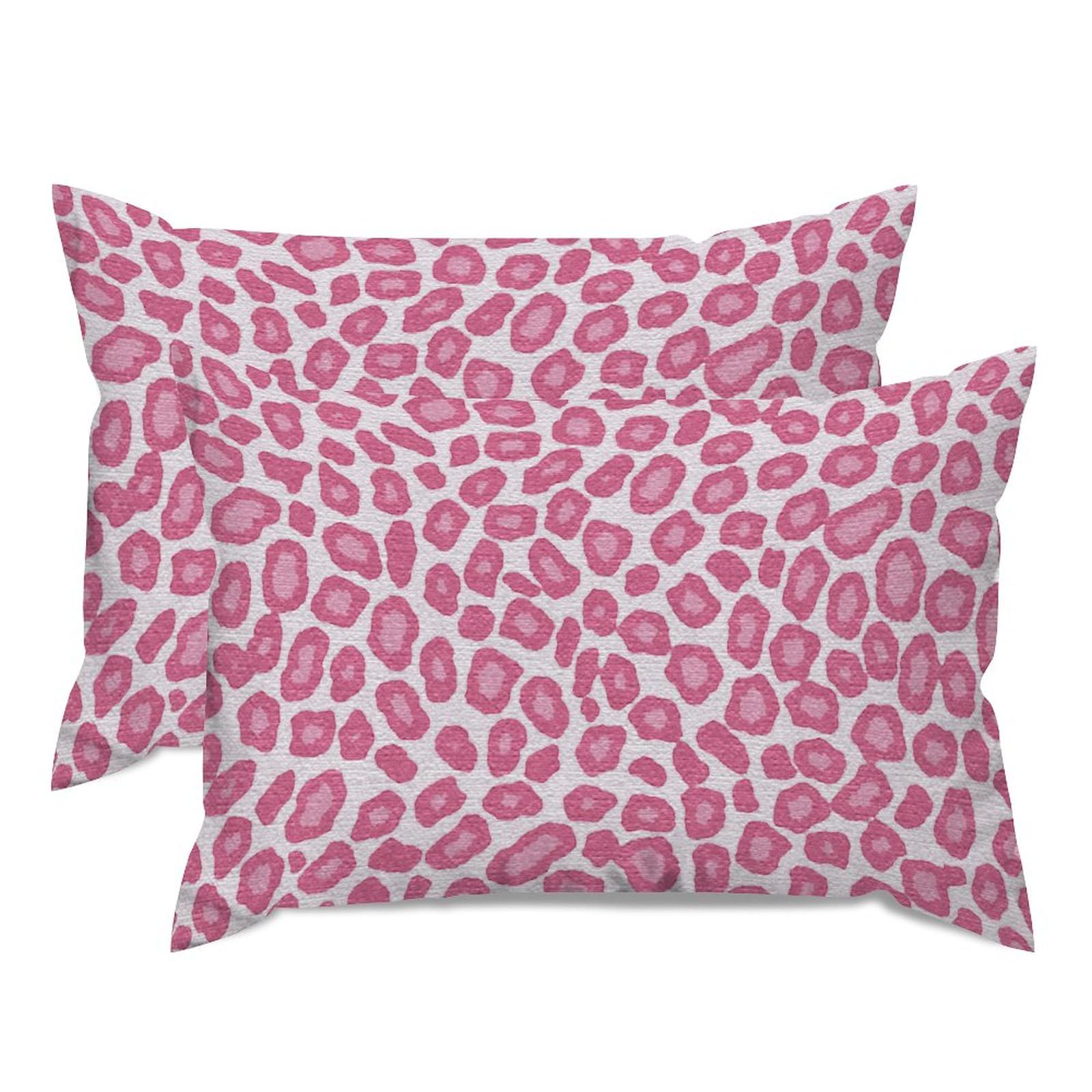 Housses de coussin coton lin léopard rose 50x75 anti-glisse pour lit canapé