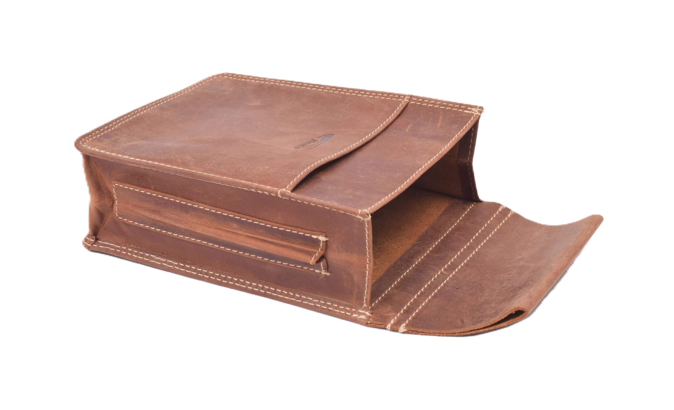 Menzo Kellnerholster aus echtem Büffelleder – Handgefertigtes Halfter für Kellnerbörsen – Holster mit Zusatzfach – Gastronomie-Zubehör für Damen & Herren (deltabraun)