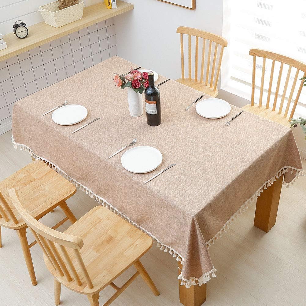 SPRICA Round Tablecloth, Cotton Linen Tassel Table Cover for Kitchen Dinner Table, Decorative Solid Color Table Desk Cover,Diameter 70", Orange Red : Home & Kitchen