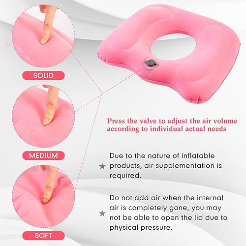 Miniatura 9 de Leinuosen 2 cojines inflables de asiento de 18.1 x 15.7 x 4.7 pulgadas, almohada de elevación portátil con forma de dona, almohada de hemorroides