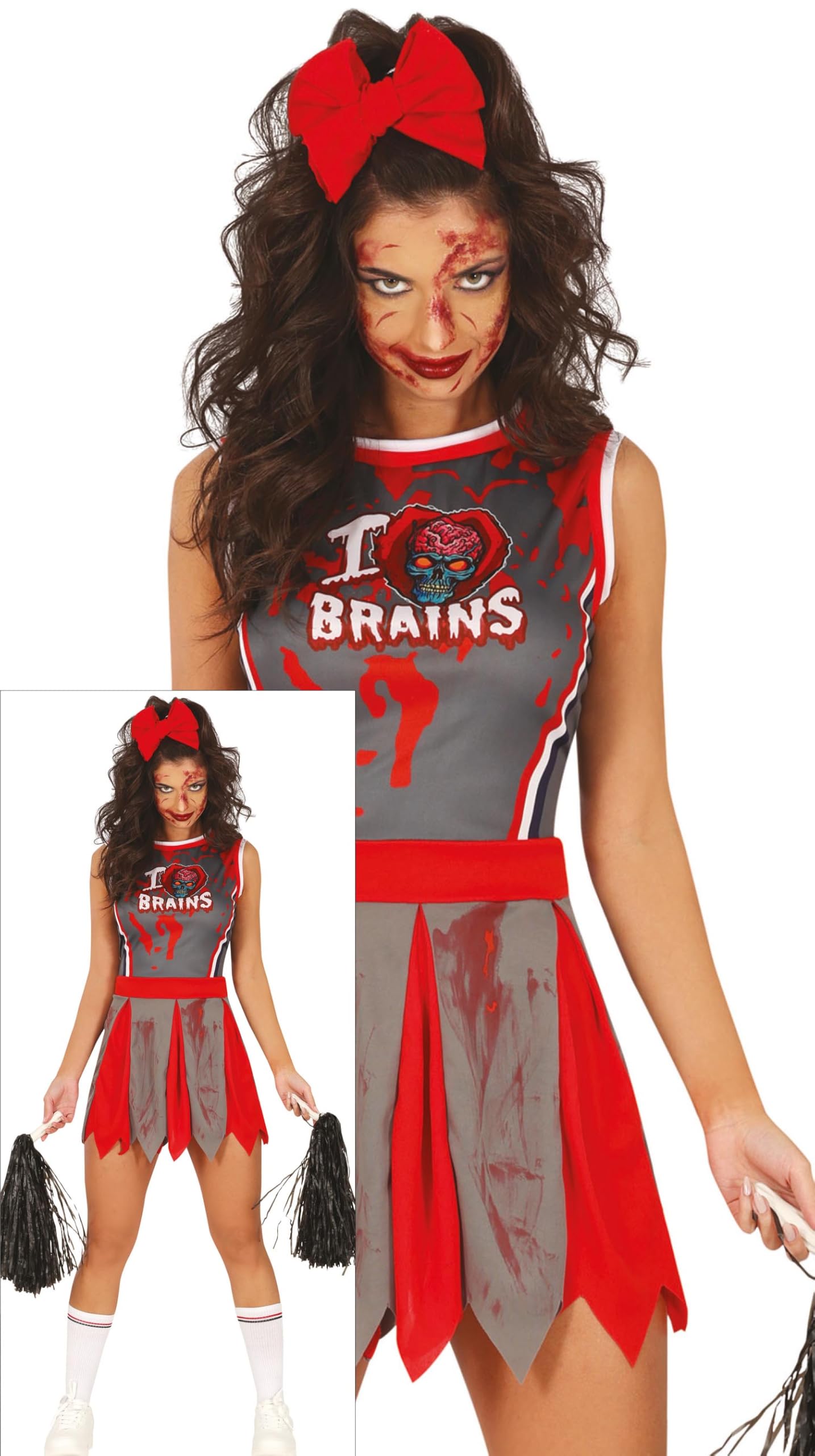 FIESTAS GUIRCA Zombie Cheerleader Women Fancy Dress Costume - Red & Grey Cheerleader Uniform - Halloween Costumes for Women Size L