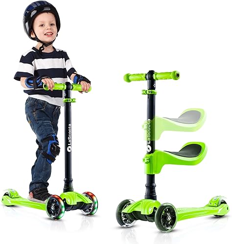 Miniatura 2 de LaScoota 2-in-1 Kids Kick Scooter Adjustable Height Handlebars and Removable Seat 3 LED Lighted Wheels and Anti-Slip Deck for Boys  Girls Aged 3-12