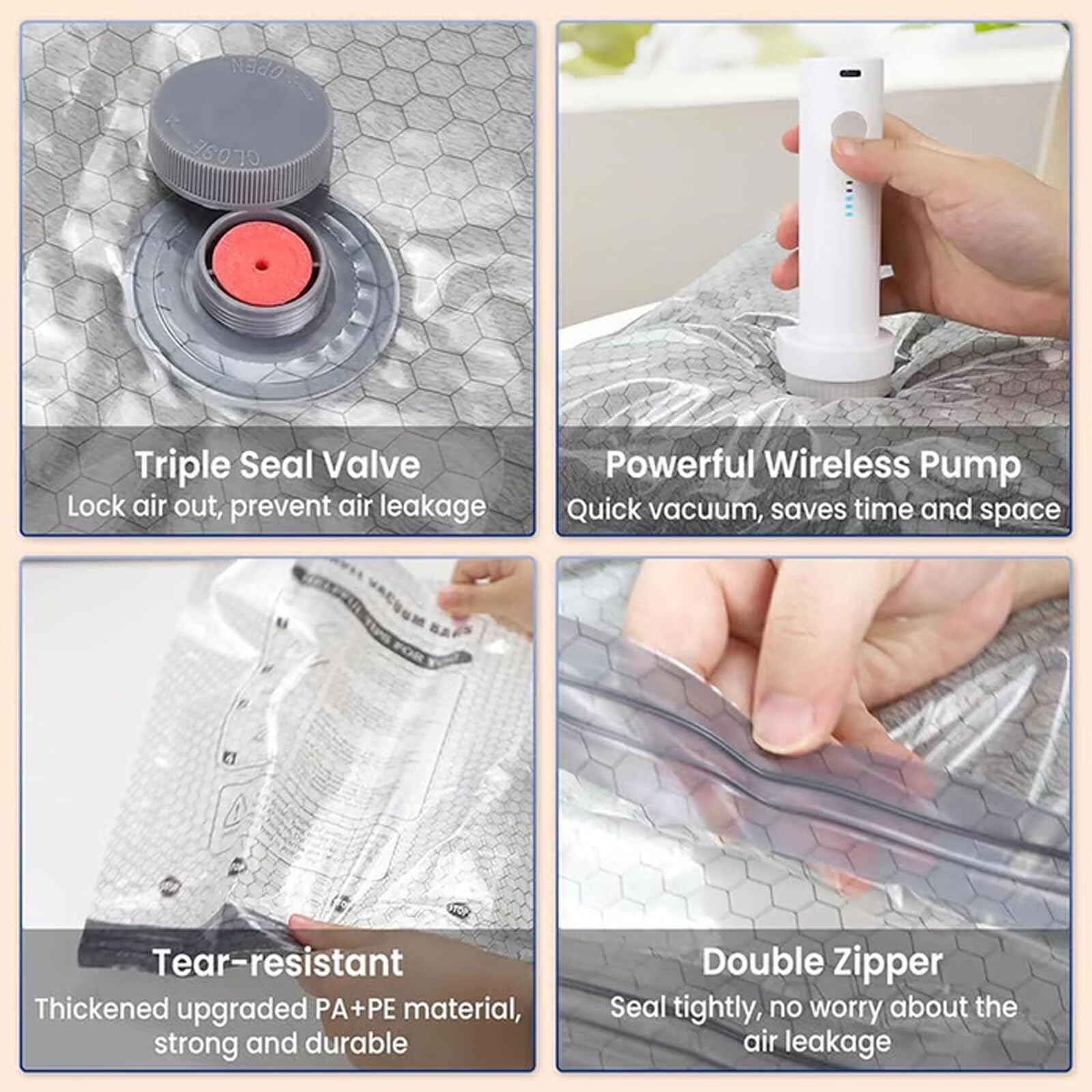 Kabelloses Reise-Vakuum-Aufbewahrungs-Kompressionsbeutel-Set – 15er-Pack in 3 Größen, wiederaufladbare USB-Handpumpe, wasserdicht und wiederverwendbar, platzsparend for Kleidung Verpackung(18PCS)