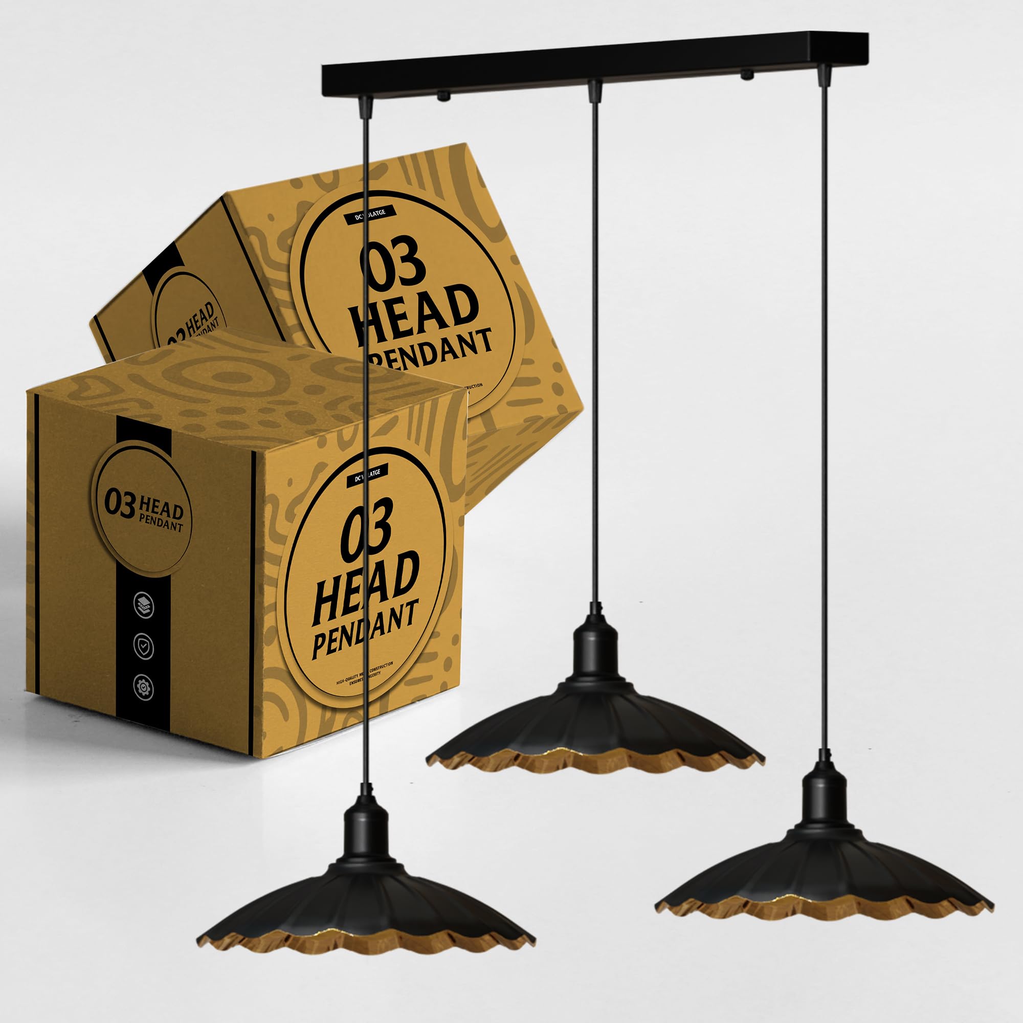 DC VOLTAGE Vintage Industrial 3Head Ceiling Pendant Light Black Hanging Light Metal Dome Shape Shade Indoor Light Fitting for Hotel, Restaurants, Bar, Dining Room (Style 3) โ image 1