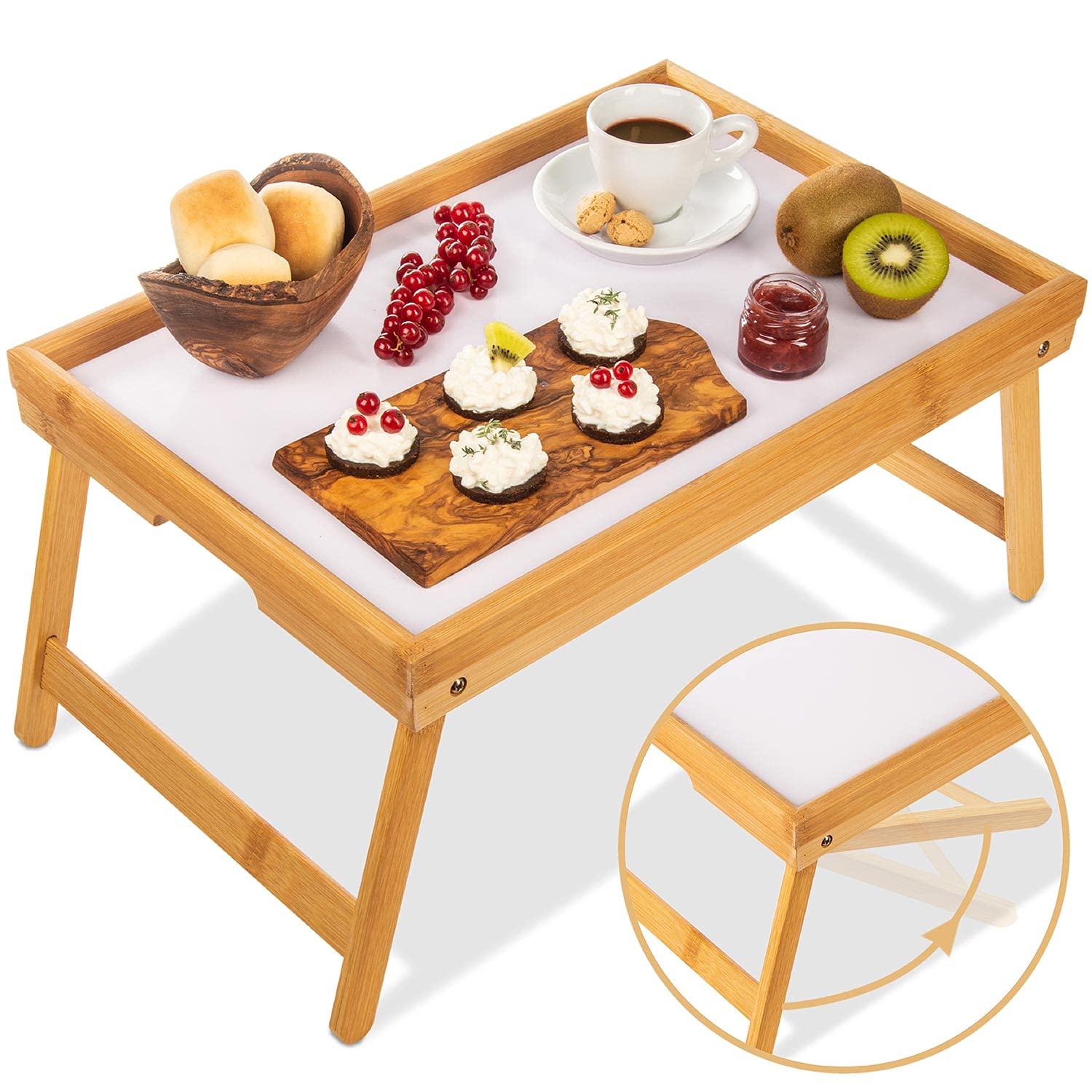 Frühstückstablett Bambus Bett-Tablett Serviertablett Betttisch mit klappbaren Beinen - auch als Lapdesk, Notebook-Tisch verwendbar (Holz)
