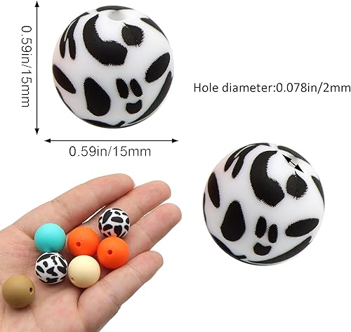 Miniatura 3 de David accessories Cuentas de silicona de 0.59 pulgadas (0.591 in), cuentas redondas de silicona a granel para llavero, bolígrafos, cordones,