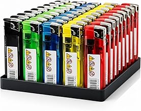 BML 50 Pack Refillable Electronic Lighters Windproof Adjustable Flame Child Safety Feature Multipack Pocket Lighters for BBQ Fireworks Camping