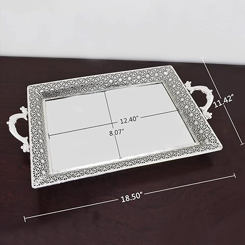 Miniatura 5 de Bandeja de espejo con asas bandeja de tocador para decoración del hogar organizador de joyas bandeja de perfume plateada bandeja rectangular
