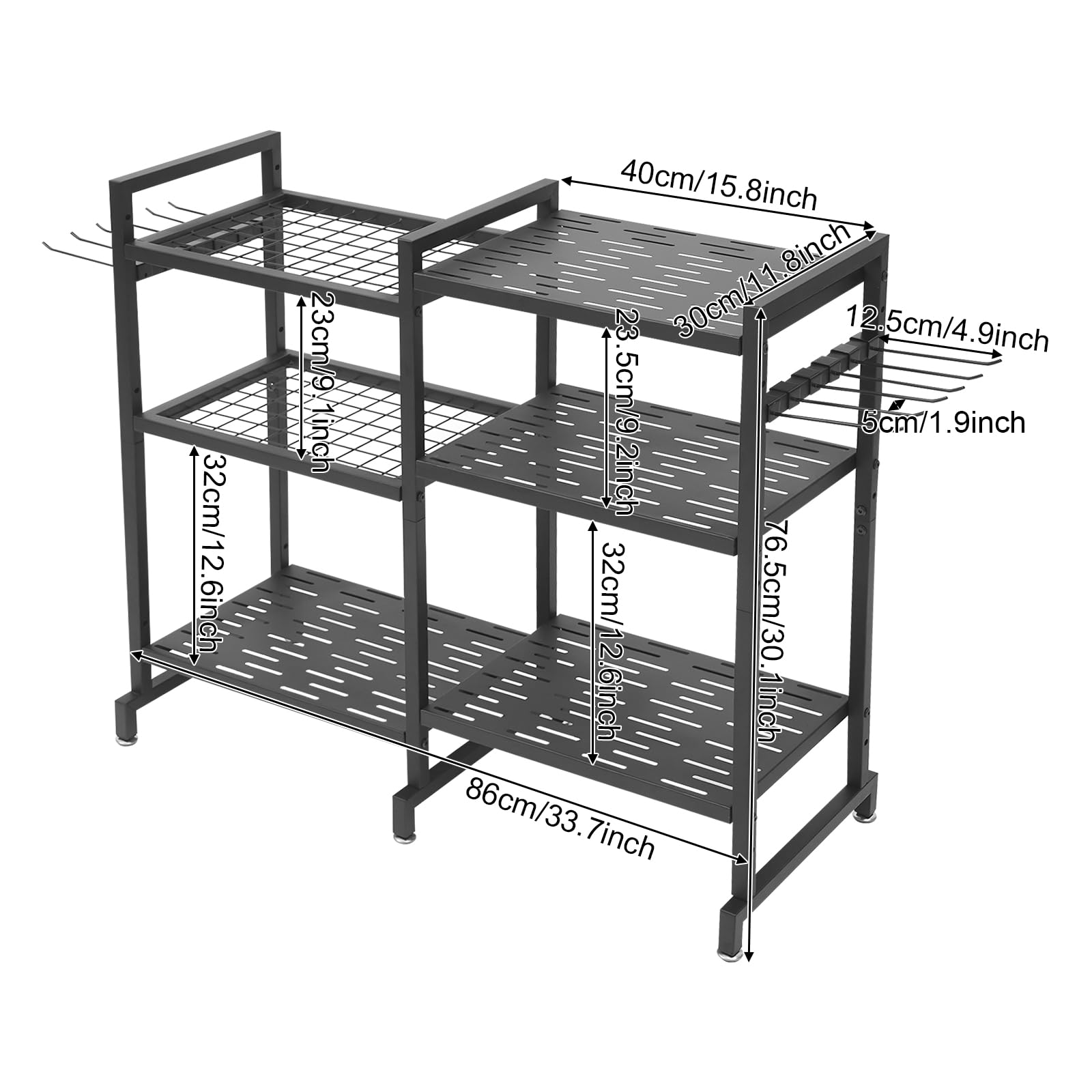 Organizador de herramientas de jardín de metal, estantería multiusos con gancho de almacenamiento, soporte estable para herramientas de jardín, para palas, rastrillos y accesorios, para garaje