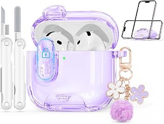 for AirPods 5/4 Case (2026/2024) with Safety Lock,Clear Purple