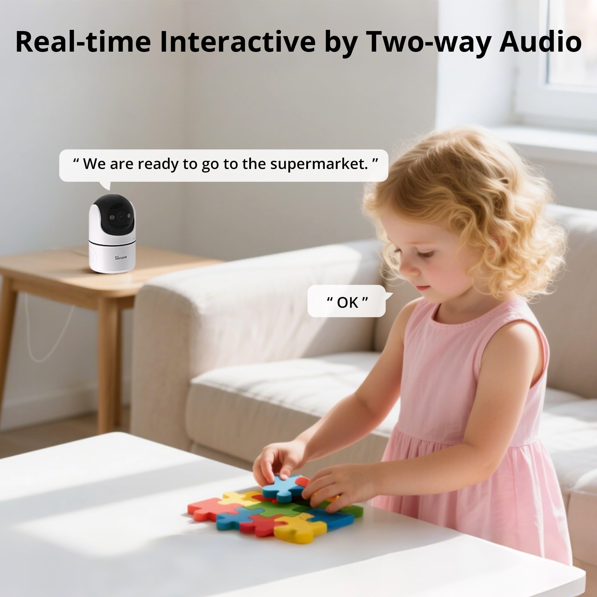 SONOFF Indoor Cam PT2, Telecamera Sicurezza WiFi Pan-Tilt 1080P, Visione 360°, Rilevamento Movimento/AI, Audio Bidirezionale, Notturna, Privacy, Cloud/SD, Compatibile Alexa e Google
