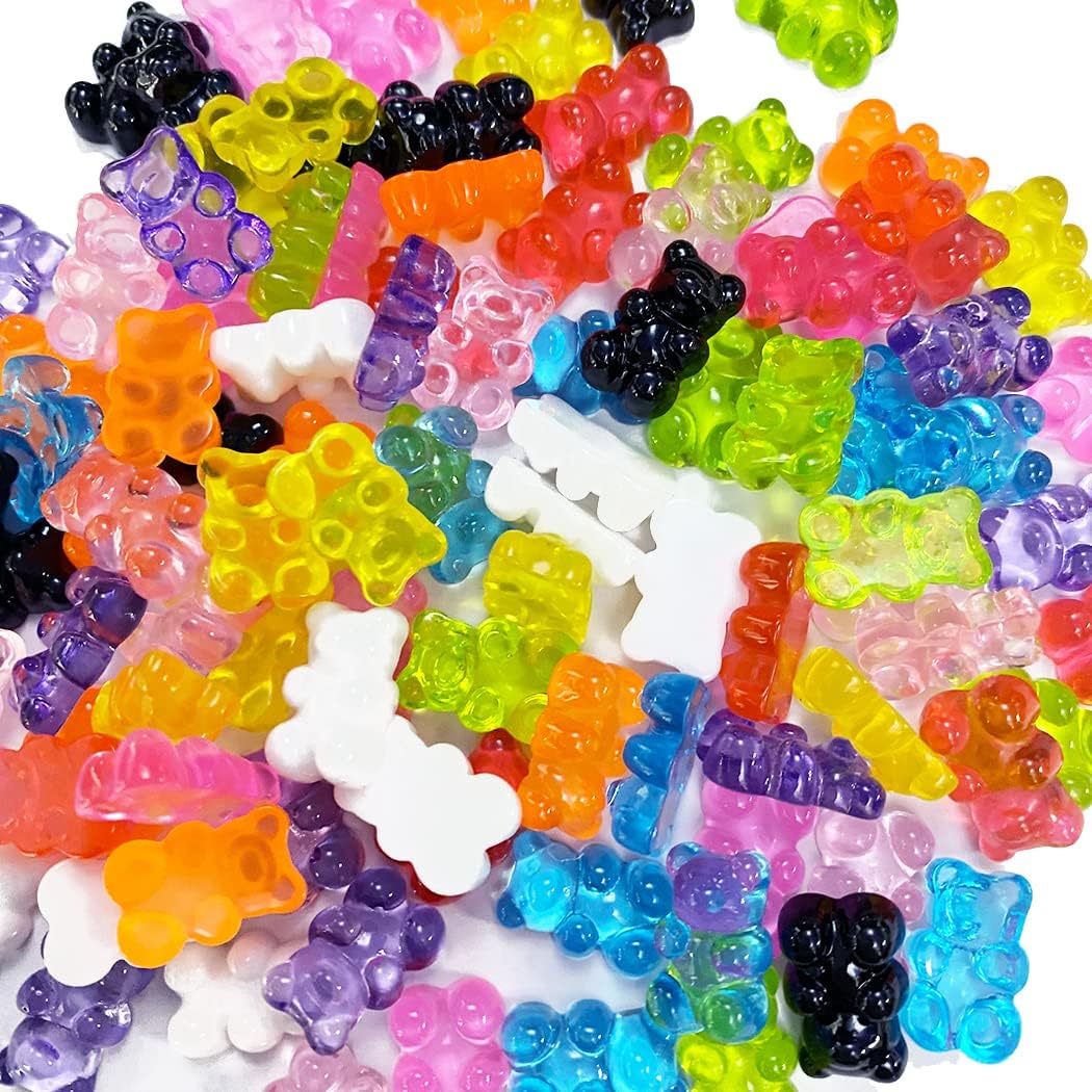 Borsgye Pack of 100 Resin Candy Gummy Bear Charms Beads Pendants Embellishments Flatbacks Cabochons Deco Bears for DIY Necklace Keychain Brooch Earring - Image 3