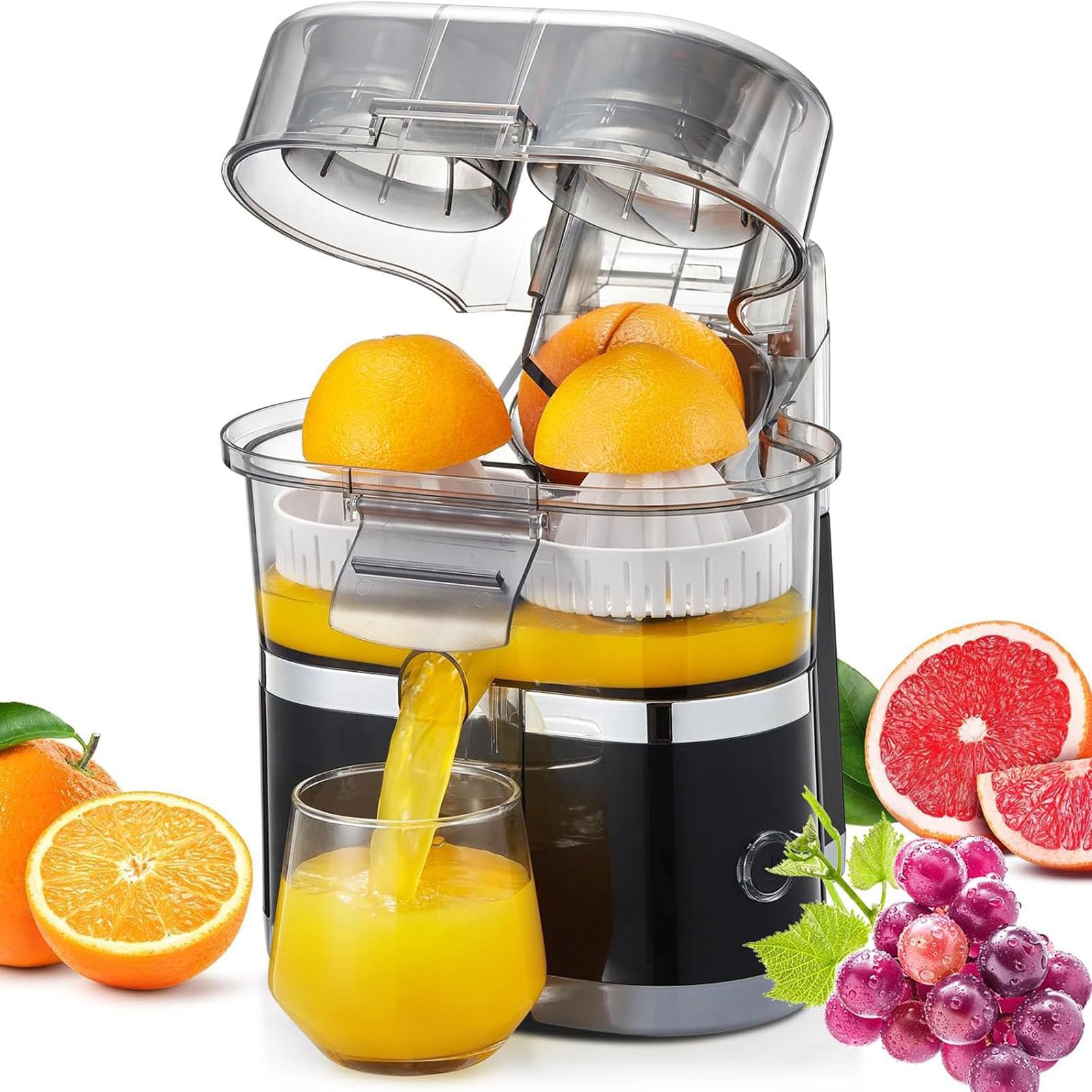 Aethelwyn Dual Orange and Lemon Squeezer, 100W Electric Juicer Machine, Built-in Fruit Cutter and Easy To Clean, for Lime, Grapefruit, Citrus