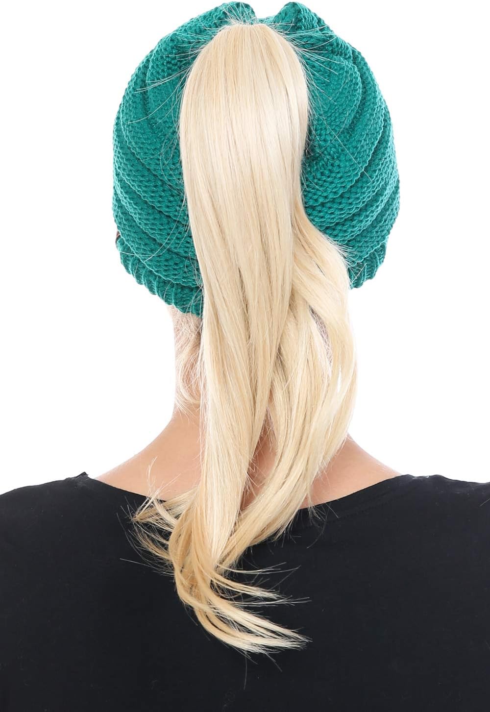 C.C BeanieTail Warm Knit Messy High Bun Ponytail Visor Beanie Cap