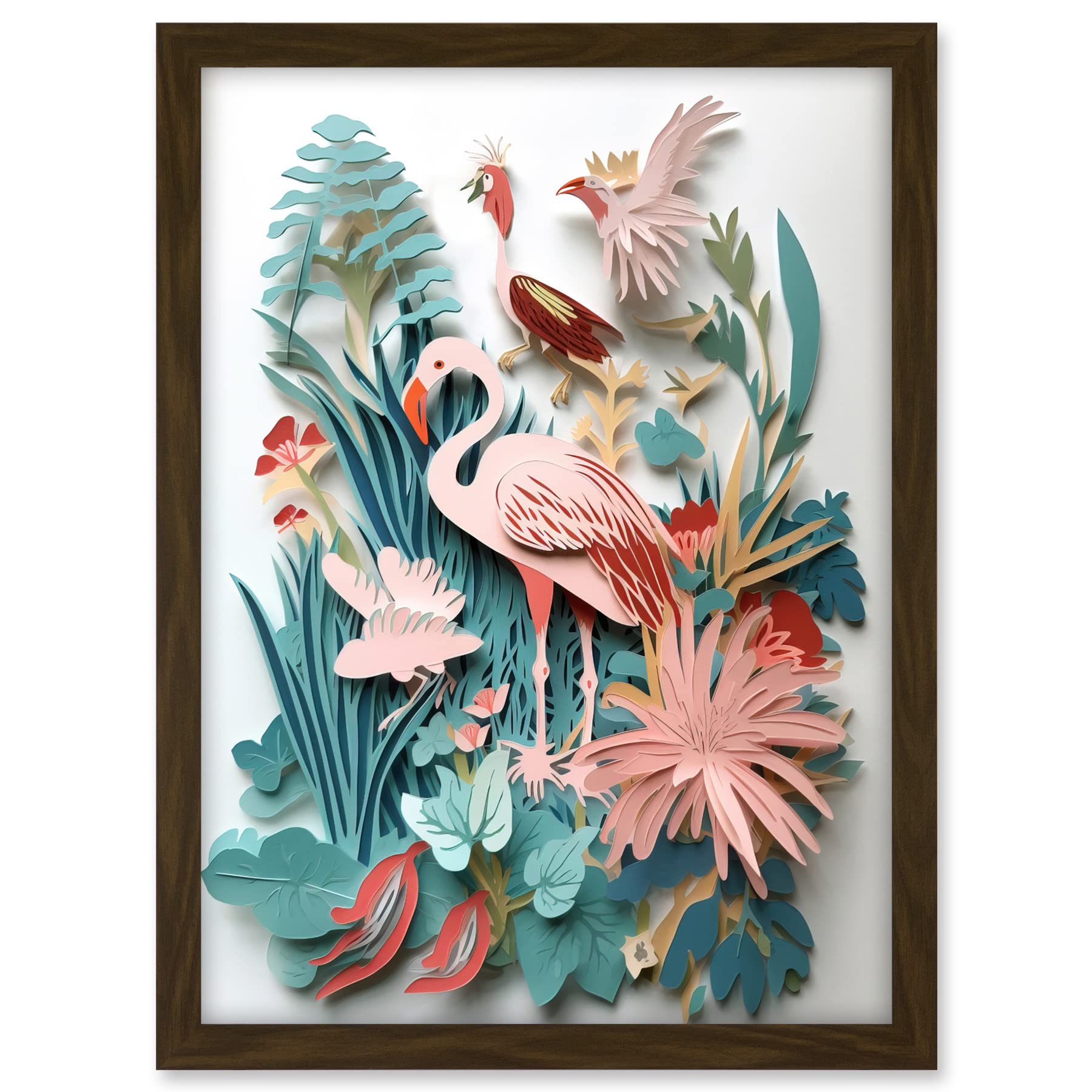 Artery8 Tropical Plants And Birds Multi-Dimensional Paper Kirigami Art Print Artwork Framed A3 Wall Art Print