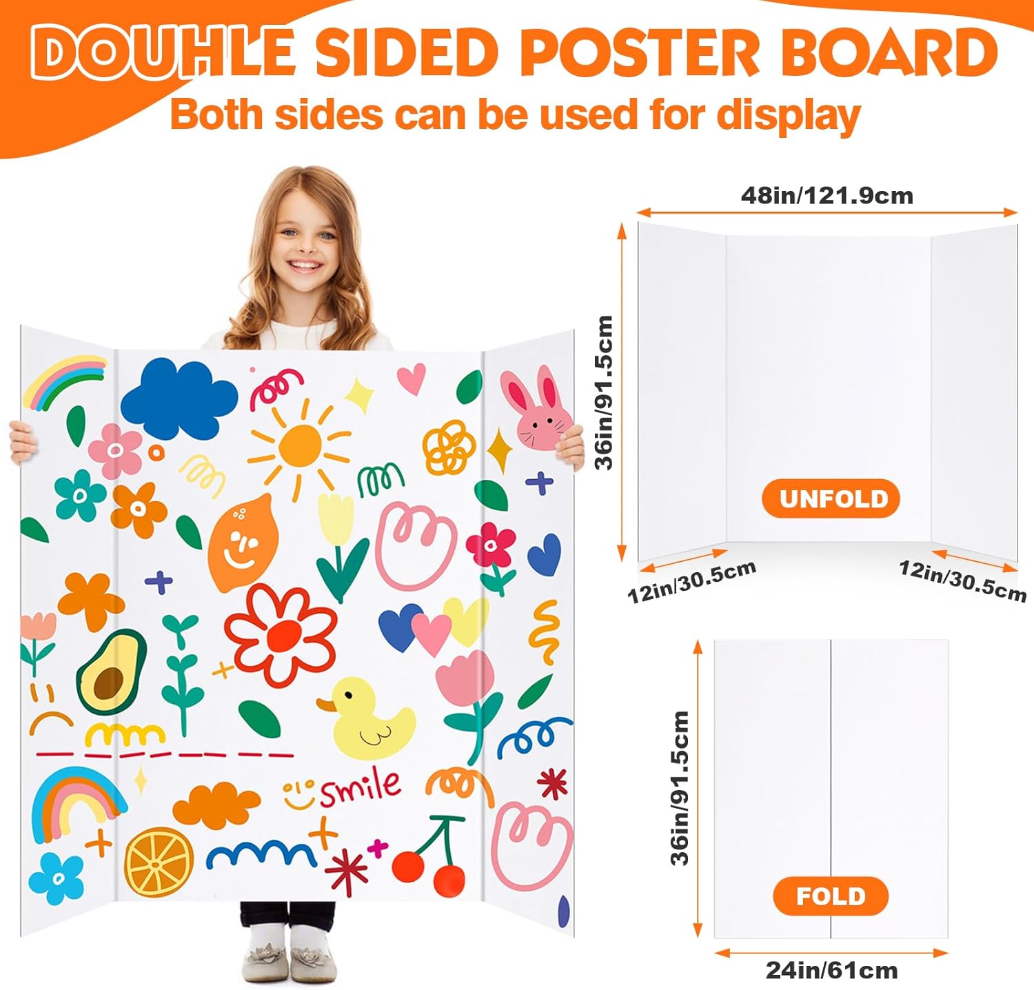 TUXITA Trifold Poster Board,4 Pack 36" x 48" Large White Corrugated Poster Boards,Science Fair Display Boards,Project Boards Perfect for School Projects, Event Displays and Business Presentations 4P