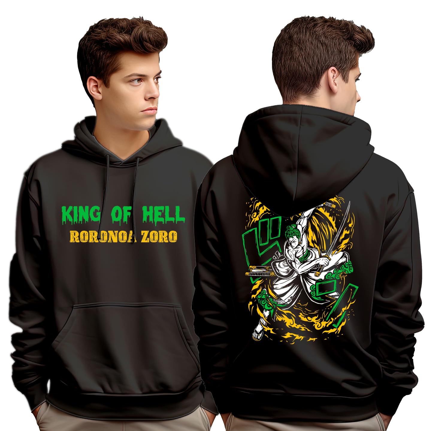 goofkart Zoro - King of Hell OP Anime Printed Cotton Hoodie, Size S to 2XL-picture-49