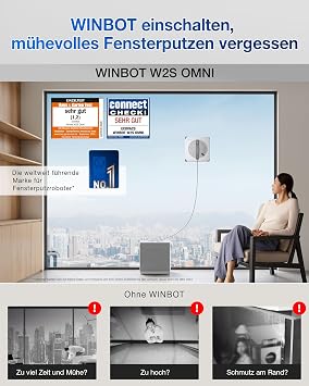 Ecovacs Winbot W2S Omni Window Cleaning Robot with Multifunctional Station Intelligent up-to-the-edge cleaning with TruEdge™ charging during operation three water jets 12-stage protection