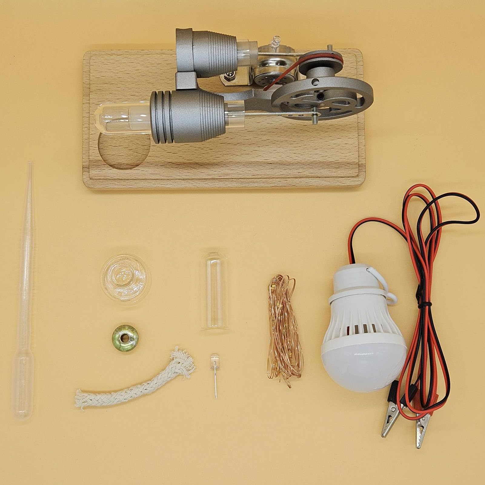 Pssopp Stirling Engine Motor Kit,Hot Air Stirling Engine Kit Mini Stirling Engine Giocattolo con Luce LED Mini Hot Air Stirling Engine Modello Motore Potenza Streaming per Bambini
