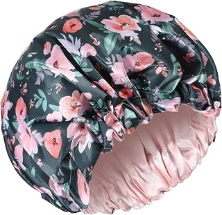 Mabor Fashionable Flower Shower Cap Ladies Double Layer Silk Shower Caps Waterproof Elastic Shower Caps for Showers, Spa Treatments and Hair Protection When Traveling | Dubbla lager sidenduschmössor vattentät duschmössa för duschar, spa-behandlingar och som hårskydd när du reser