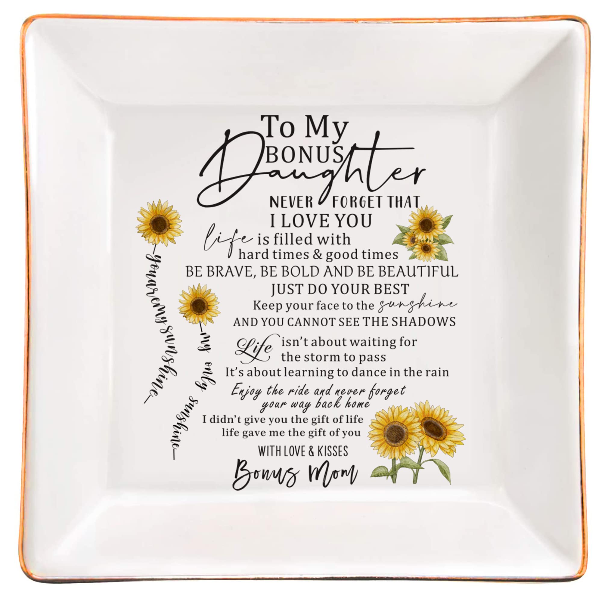 XJF To my Bonus Daughter Gift from Mother, Bonus Daughter Ceramic Jewelry Trinket Dish, Birthday, Graduation Gift for Bonus Daughter from Step Mother