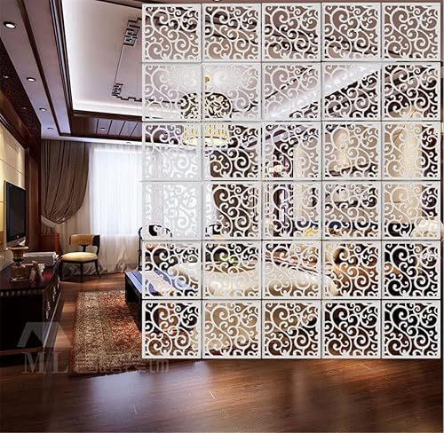 Miniatura 10 de BMIDRUT Divisor de habitación colgante blanco, 12 unidades, divisor de habitación de madera y plástico, paneles de panel de división para decoración