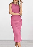 Vista 7 de PRETTYGARDEN Conjunto de 2 piezas de verano para mujer, cuello redondo, sin mangas, con abertura, falda midi