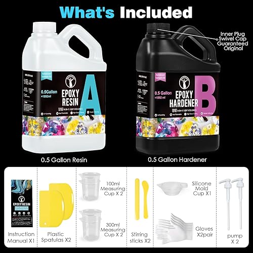 Miniatura 6 de ResinAngel Kit de resina epoxi de 1 galón, relación de mezcla 11, acabado de alto brillo, resistente al amarilleamiento, autonivelante y multiusos