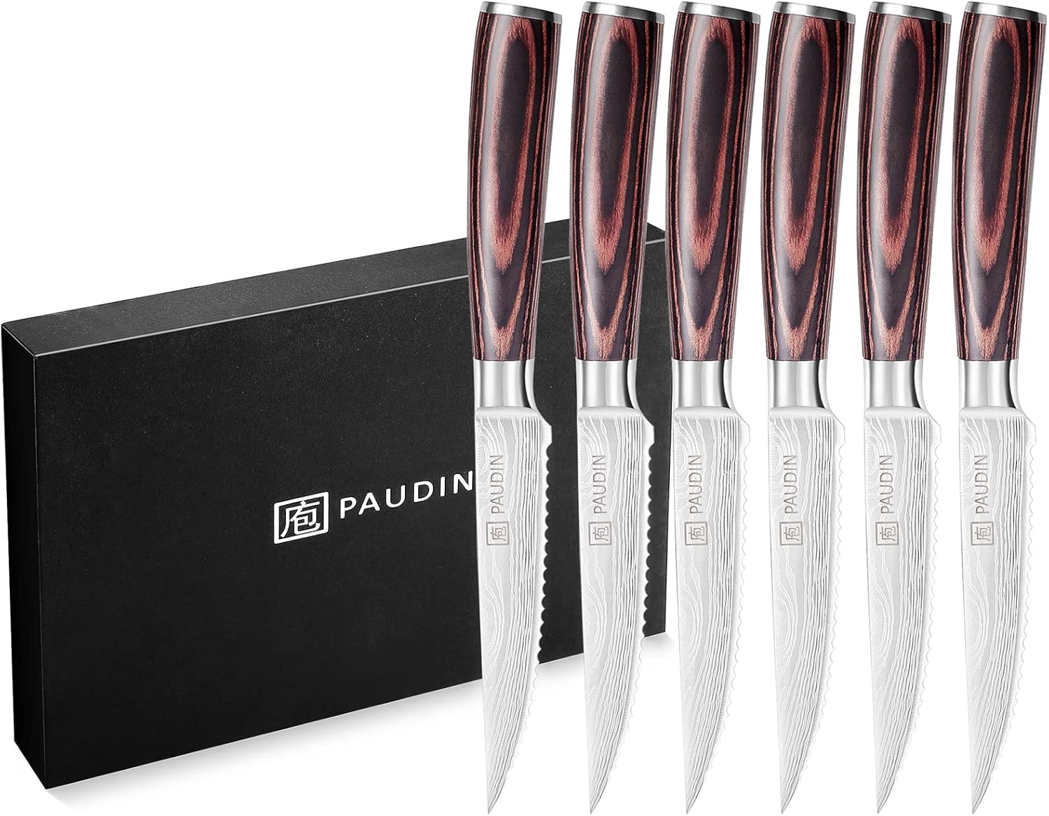 PAUDIN Steak Knives Set of 6, Kitchen Steak Knife 4.5 Inch, Super Sharp