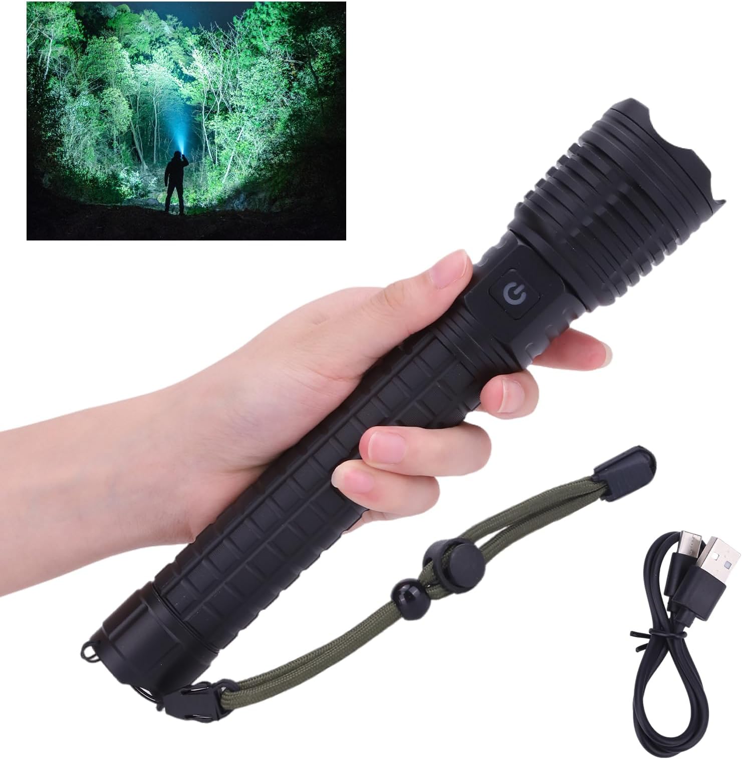 Helmut Flashlights High Lumens Rechargeable LED Flashlight 1000 Lumen 5 Light Modes IP44 Waterproof Zoomable Handheld USB Flash Light for Camping, Outdoor, Daily（6.69 * 1.85in）