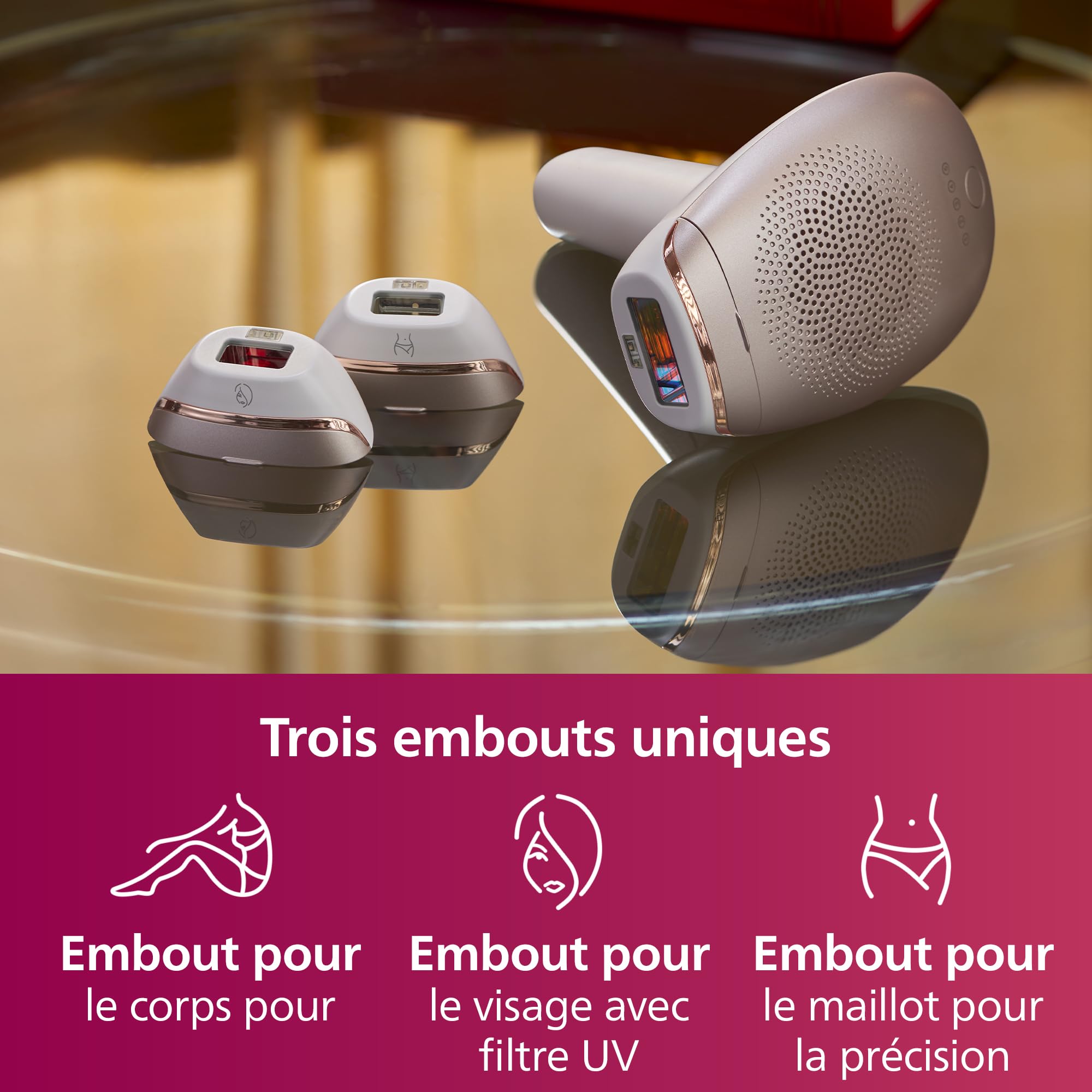 Philips Lumea série 7000, Épilateur à lumière pulsée, alternative à l'épilation laser, 3 embouts pour le corps, le visage et le maillot, modèle SC1999/00 - 5