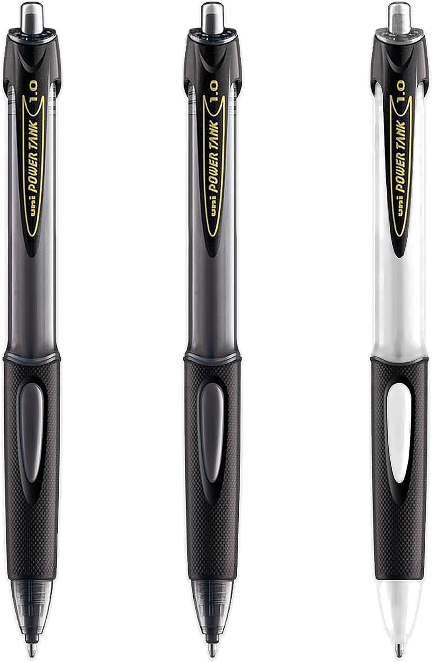 uni-ball SN-220 Power Tank Retractable Ballpoint Pen - 1.0mm - 2 x Black Barrel, 1 x White Barrel - 3 Pack