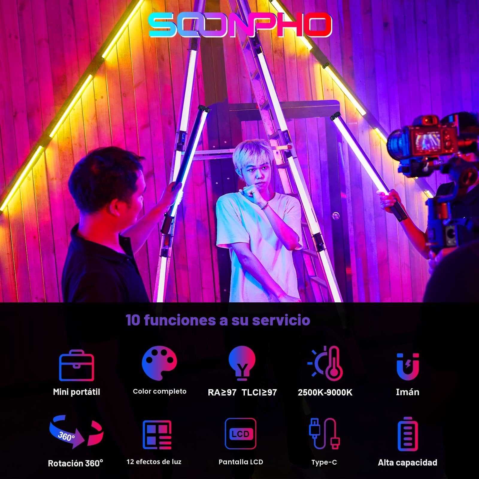 SOONPHO Luz de Vídeo LED RGB Stick de Luz Fotográfica Rotación de 360° Mini Luz Magnética Atractable Manual Luz con Batería Incorporada 2500-9000K RGB para Figuras de Anime y Fotografía