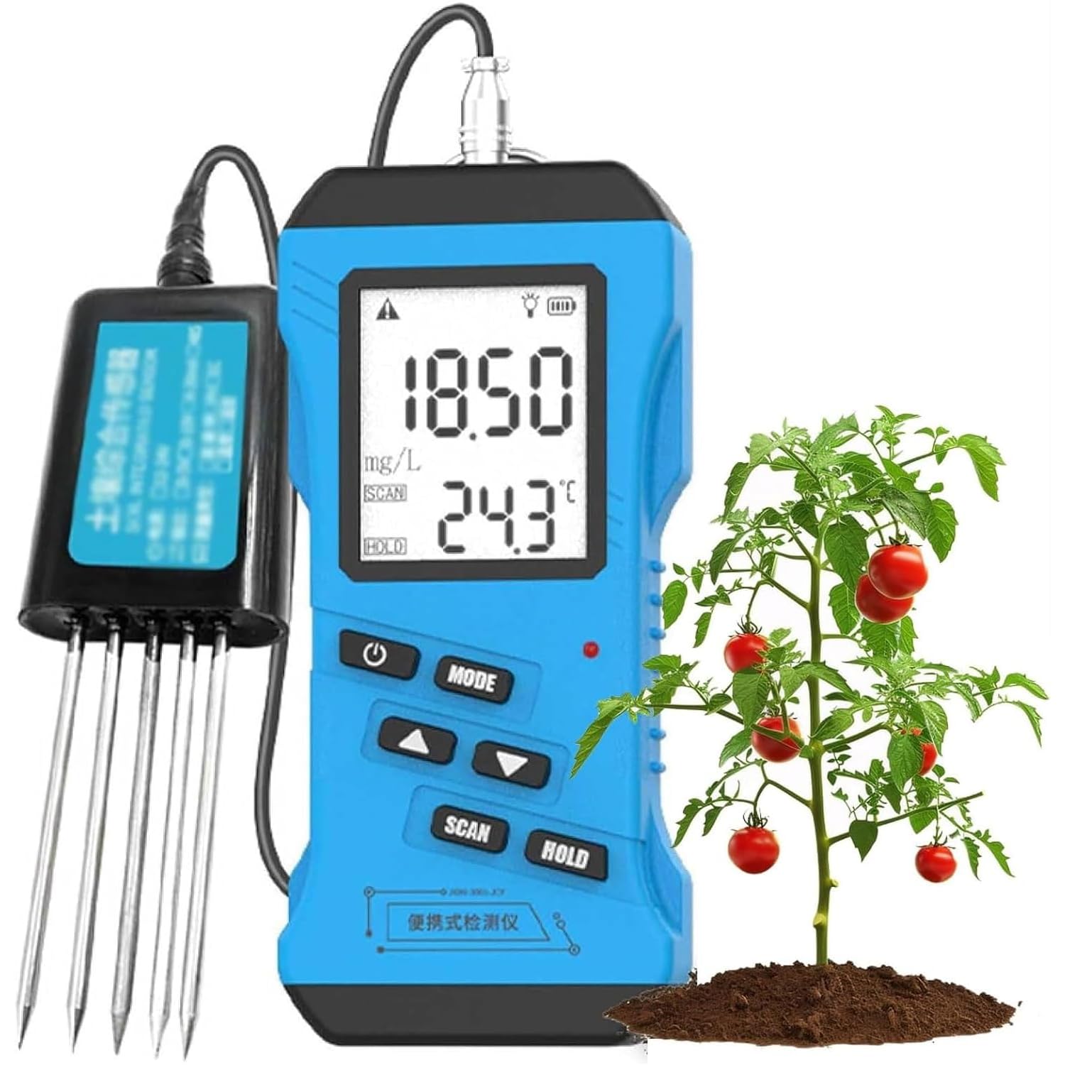 Probador de suelo 7 en 1, medidor digital NPK con pantalla LCD, mide nitrógeno, fósforo, potasio, rango de 0 a 1999 mg/kg, fácil de usar para césped, granja, plantas de jardín