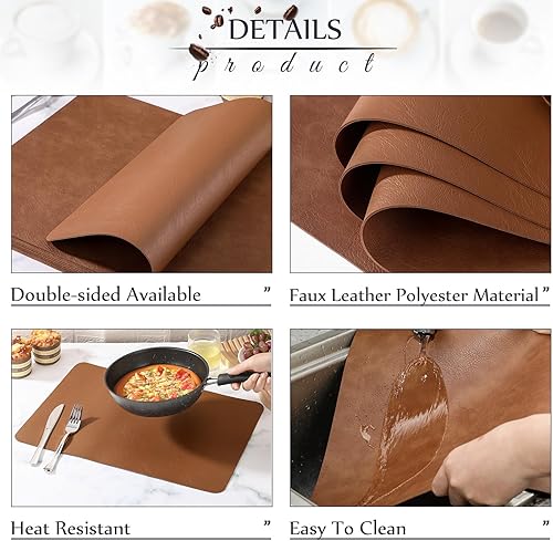 Miniatura 3 de 12 manteles individuales de piel sintética, manteles individuales de doble cara, impermeables, a prueba de aceite, resistentes a las manchas, al